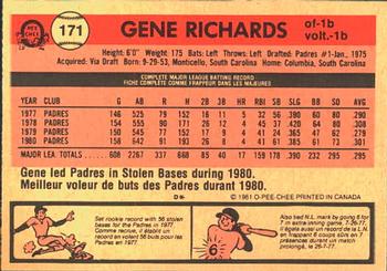 1981 O-Pee-Chee #171 Gene Richards Back