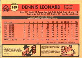 1981 O-Pee-Chee #185 Dennis Leonard Back