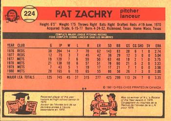 1981 O-Pee-Chee #224 Pat Zachry Back