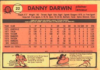 1981 O-Pee-Chee #22 Danny Darwin Back