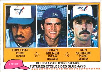 1981 O-Pee-Chee #238 Blue Jays Future Stars (Luis Leal / Brian Milner / Ken Schrom) Front