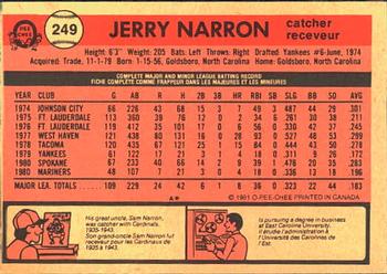 1981 O-Pee-Chee #249 Jerry Narron Back