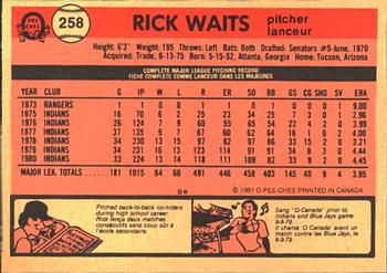 1981 O-Pee-Chee #258 Rick Waits Back
