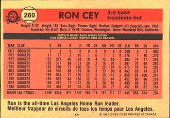 1981 O-Pee-Chee #260 Ron Cey Back