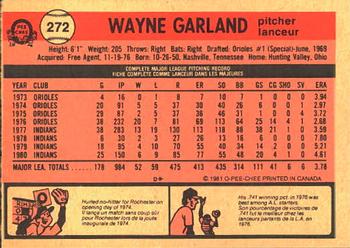 1981 O-Pee-Chee #272 Wayne Garland Back