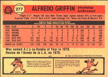 1981 O-Pee-Chee #277 Alfredo Griffin Back