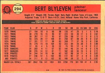 1981 O-Pee-Chee #294 Bert Blyleven Back
