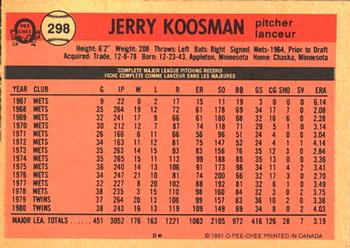 1981 O-Pee-Chee #298 Jerry Koosman Back