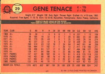 1981 O-Pee-Chee #29 Gene Tenace Back