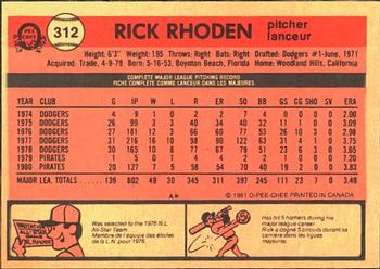 1981 O-Pee-Chee #312 Rick Rhoden Back