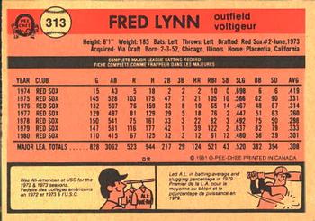 1981 O-Pee-Chee #313 Fred Lynn Back