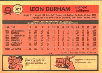 1981 O-Pee-Chee #321 Leon Durham Back