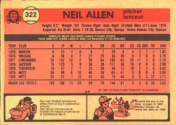 1981 O-Pee-Chee #322 Neil Allen Back