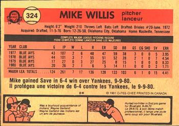 1981 O-Pee-Chee #324 Mike Willis Back