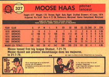 1981 O-Pee-Chee #327 Moose Haas Back
