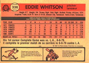 1981 O-Pee-Chee #336 Eddie Whitson Back