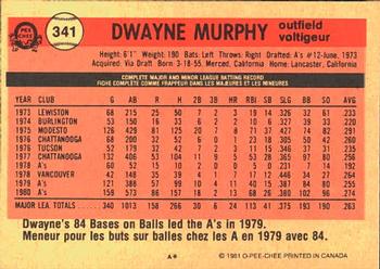 1981 O-Pee-Chee #341 Dwayne Murphy Back