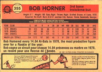 1981 O-Pee-Chee #355 Bob Horner Back