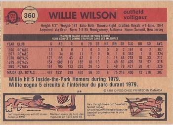 1981 O-Pee-Chee #360 Willie Wilson Back