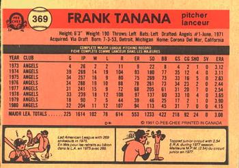 1981 O-Pee-Chee #369 Frank Tanana Back