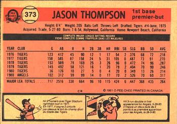 1981 O-Pee-Chee #373 Jason Thompson Back