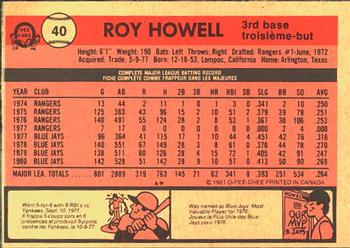 1981 O-Pee-Chee #40 Roy Howell Back