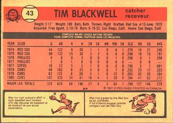 1981 O-Pee-Chee #43 Tim Blackwell Back