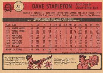 1981 O-Pee-Chee #81 Dave Stapleton Back