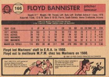 1981 O-Pee-Chee #166 Floyd Bannister Back