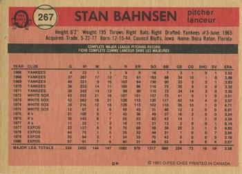 1981 O-Pee-Chee #267 Stan Bahnsen Back