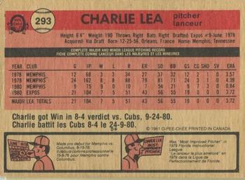 1981 O-Pee-Chee #293 Charlie Lea Back