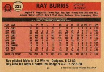 1981 O-Pee-Chee #323 Ray Burris Back