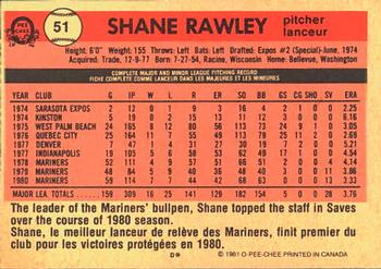 1981 O-Pee-Chee #51 Shane Rawley Back
