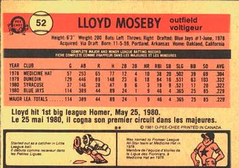 1981 O-Pee-Chee #52 Lloyd Moseby Back