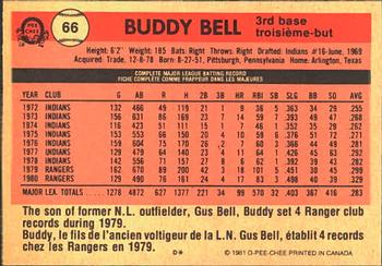 1981 O-Pee-Chee #66 Buddy Bell Back