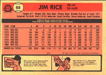 1981 O-Pee-Chee #68 Jim Rice Back