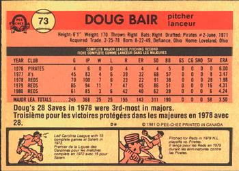 1981 O-Pee-Chee #73 Doug Bair Back