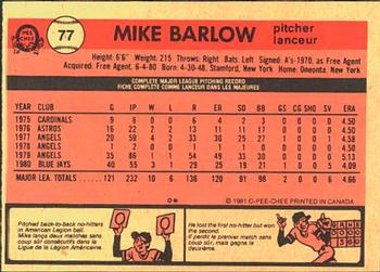 1981 O-Pee-Chee #77 Mike Barlow Back