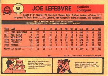 1981 O-Pee-Chee #88 Joe Lefebvre Back