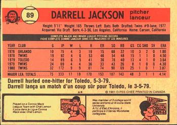 1981 O-Pee-Chee #89 Darrell Jackson Back