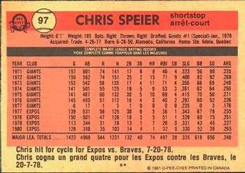 1981 O-Pee-Chee #97 Chris Speier Back