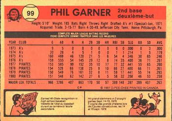 1981 O-Pee-Chee #99 Phil Garner Back