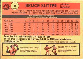1981 O-Pee-Chee #9 Bruce Sutter Back