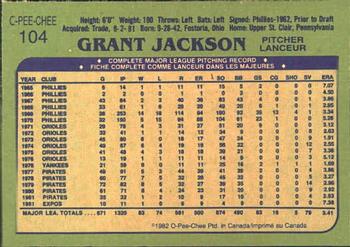 1982 O-Pee-Chee #104 Grant Jackson Back