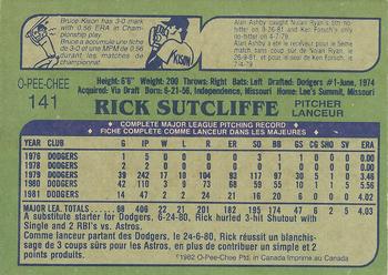 1982 O-Pee-Chee #141 Rick Sutcliffe Back