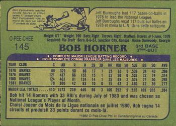 1982 O-Pee-Chee #145 Bob Horner Back