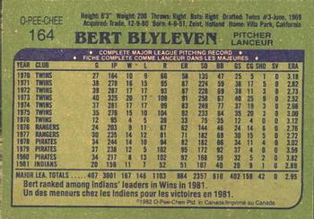 1982 O-Pee-Chee #164 Bert Blyleven Back