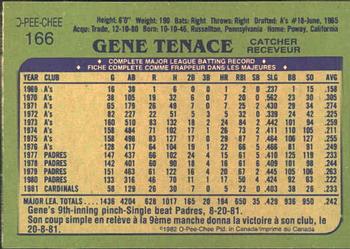 1982 O-Pee-Chee #166 Gene Tenace Back