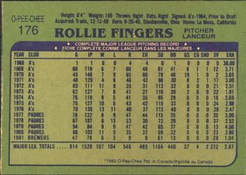 1982 O-Pee-Chee #176 Rollie Fingers Back