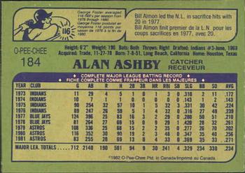 1982 O-Pee-Chee #184 Alan Ashby Back